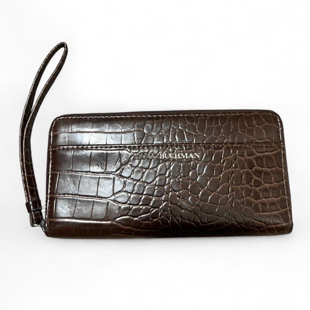 Dana Buchman Brown Crocodile Embossed Wristlet